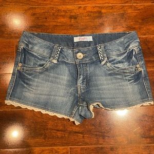 Y2K Low Waisted Denim Candie’s Shorts with Lace lining at the Bottom